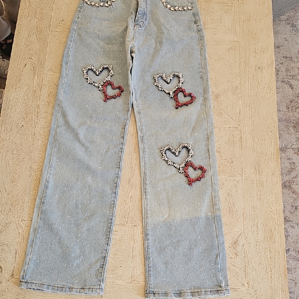Judith March Blue Jeans with Heart Embellishments